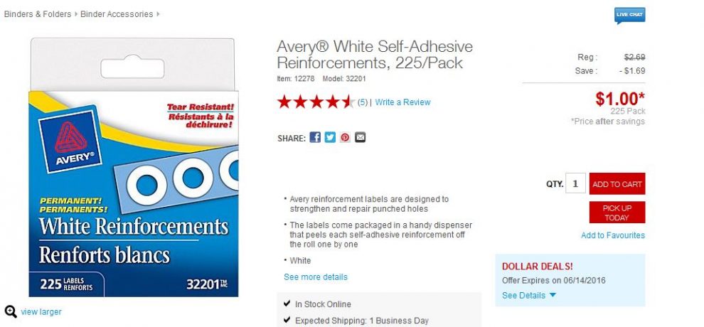 Avery White Self-Adhesive Reinforcements 225 Pack