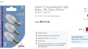 Globe C7 Incandescent Light Bulbs, 7W, Clear, 3/Pack