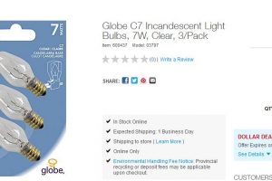 Globe C7 Incandescent Light Bulbs, 7W, Clear, 3/Pack
