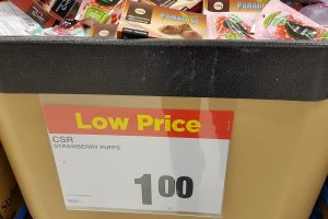 Strawberry puffs and candy